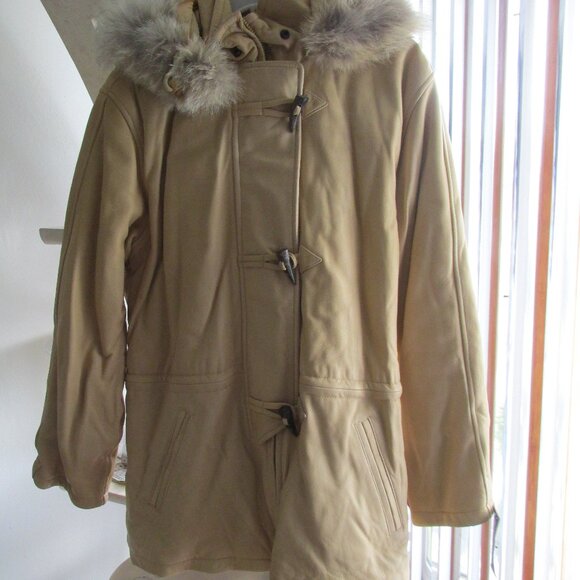 Andrew Marc Jackets & Blazers - Vintage Andrew Marc Leather Coyote Fur Hood Jacket S/p Banana/Beige ~New~